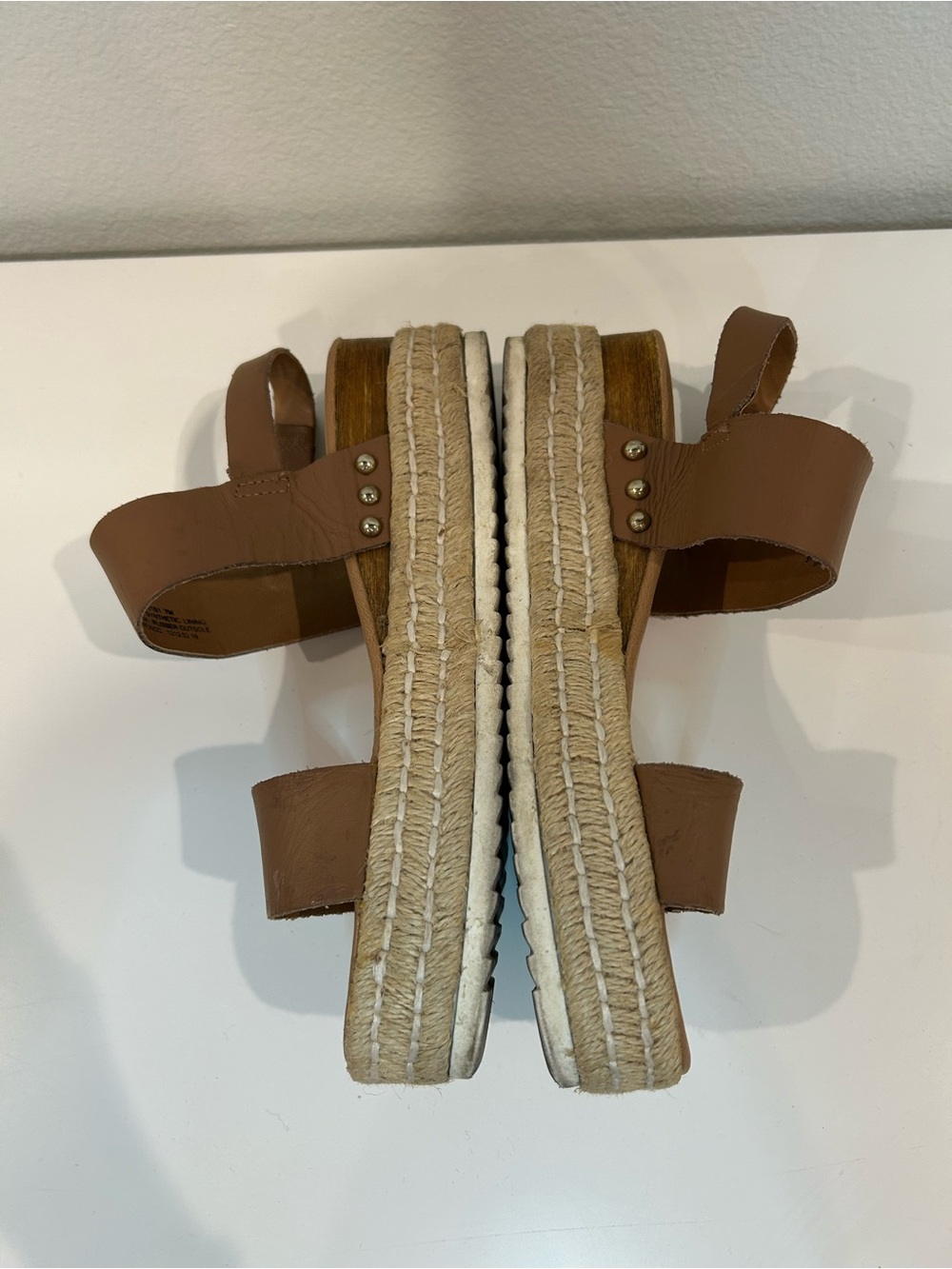 Steve Madden Tan Brown Leather Platform Sandals - Picture 3 of 7